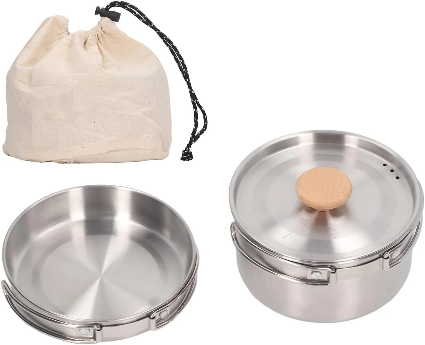 Pot and Pan Set Cooking Pot Set 304 Stainless Steel Portable Camping Cookware Mess Kit with Storage Bag for Hiking Backpacking