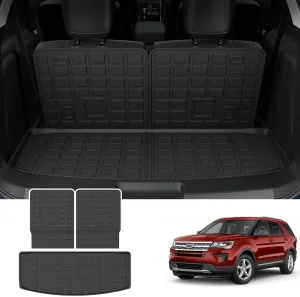 powoq Cargo Mat Compatible with 2020-2025 Ford Explorer 6&7 Seats Backrest Mat TPE Cargo Liner Replacement for 2020-2022 2023 2024 2025 Ford Explorer Accessories(Upgrade Rear Trunk Mat  Backrest Mat)