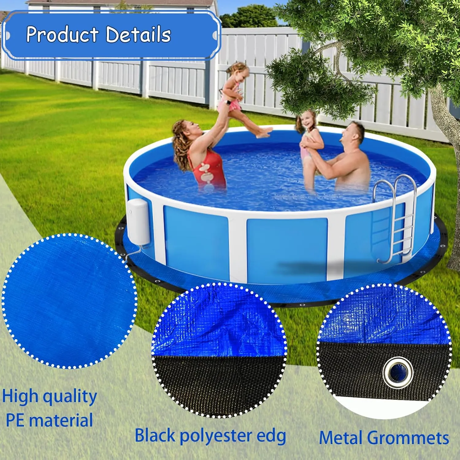 Pre-Cut 21Ft Round Pool Covers Tarps for Above Ground Pool, Waterproof Anti-Puncture Swimming Pool Ground Cloth Liner Pad UV Resistant Above Ground Pool Mat Under Pool with Metal Grommets