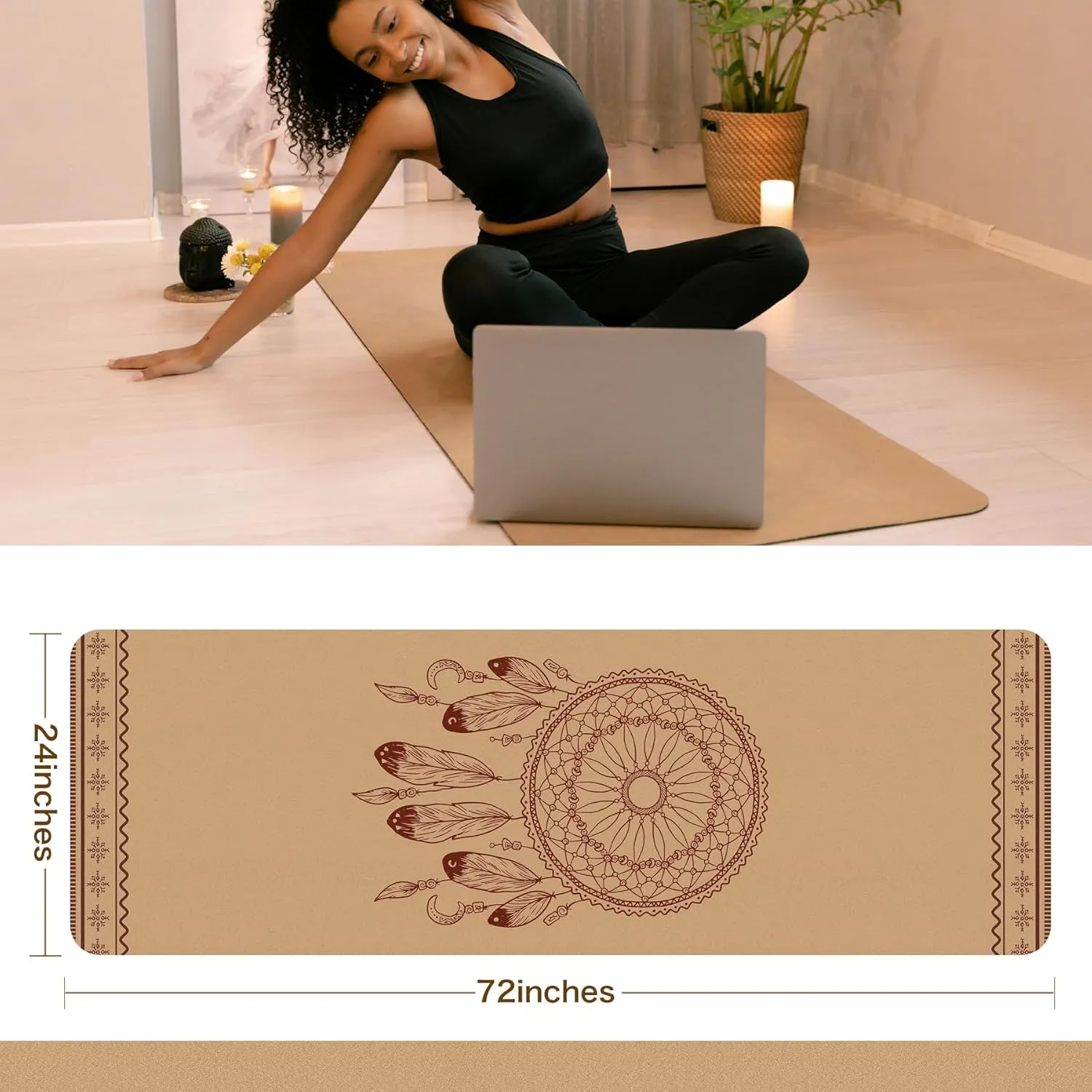 Premium Cork Yoga Mat Non Slip Thick Cork Exercise & Fitness Mat for Yoga, Pilates, & Home Workouts(72" x 24" x 5mm Thick)