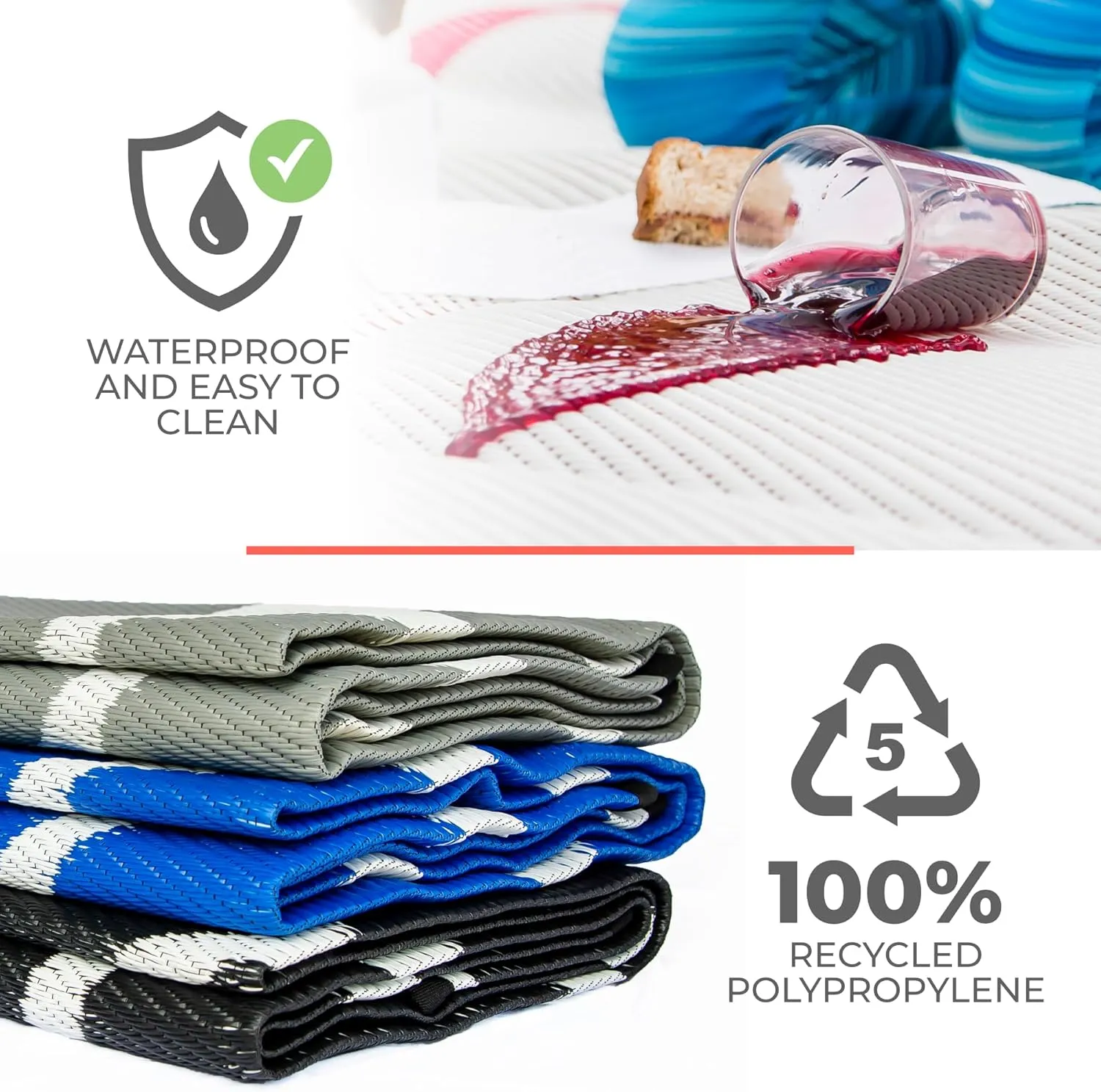 Premium Outdoor RV Patio Mat – Extra Thick 5mm Recycled Polypropylene Rug – Heavy-Duty, Waterproof, Reversible – Luxury Mat for Camping, Beach, Deck, Campsite