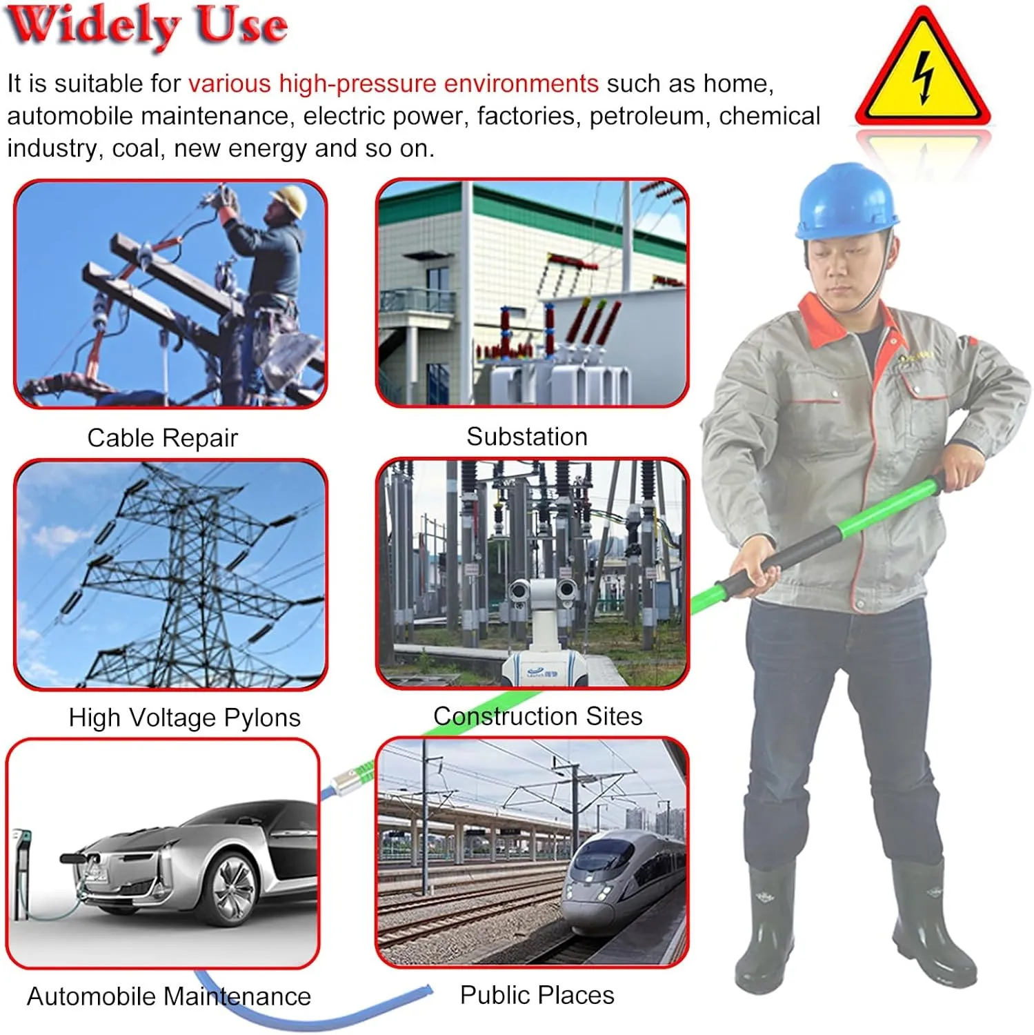 Preserver Pole Safety Hook，Insulated Body Rescue Hook, 3 5 6 10 Ft Long Lightweight Anti Electric Shock Rescue Pole for New Energy Vehicle Repairs, 10KV 35KV 110KV 220KV High Voltage Electri