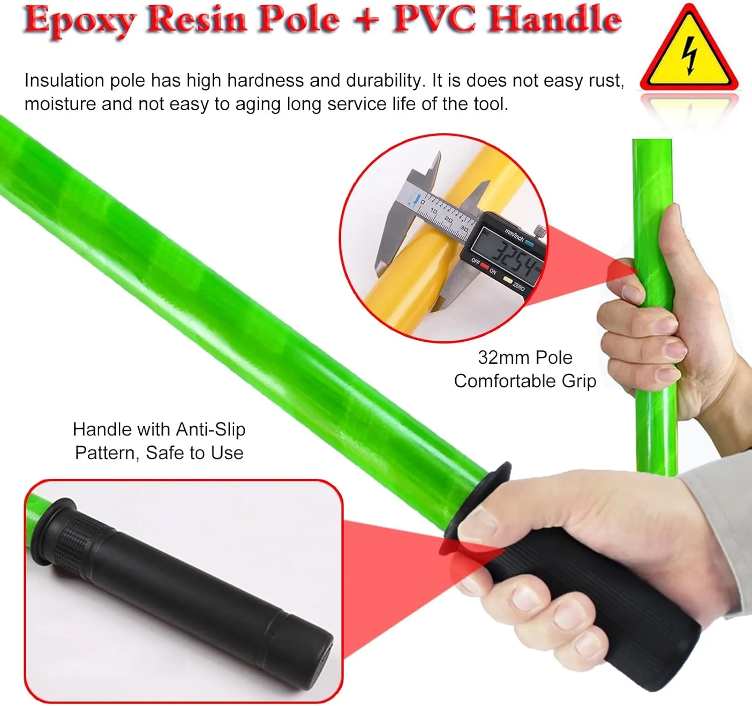 Preserver Pole Safety Hook，Insulated Body Rescue Hook, 3 5 6 10 Ft Long Lightweight Anti Electric Shock Rescue Pole for New Energy Vehicle Repairs, 10KV 35KV 110KV 220KV High Voltage Electri