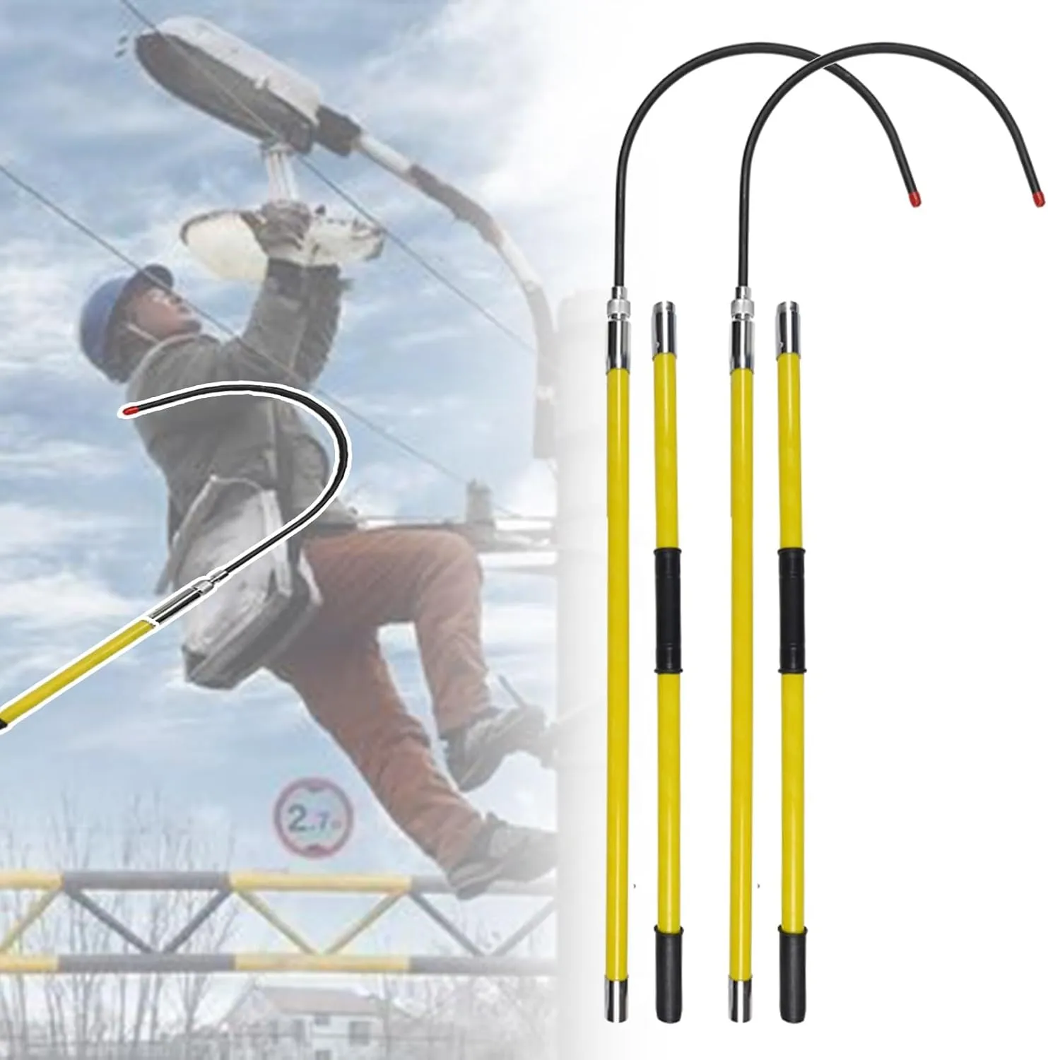Preserver Pole Safety Hook，Insulated Body Rescue Hook, 3 5 6 10 Ft Long Lightweight Anti Electric Shock Rescue Pole for New Energy Vehicle Repairs, 10KV 35KV 110KV 220KV High Voltage Electri