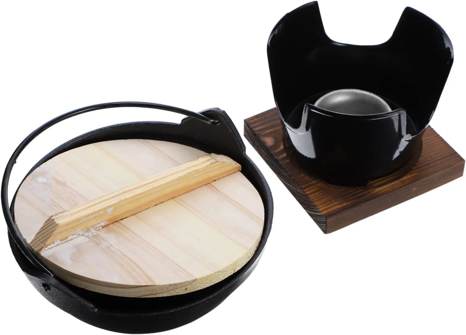 PRETYZOOM 1set Camping Picnic Cookware Cast Sukiyaki Pot Supporting Plate for Outdoor Cooking Non-stick Portable Lightweight for Soups Ramen and More