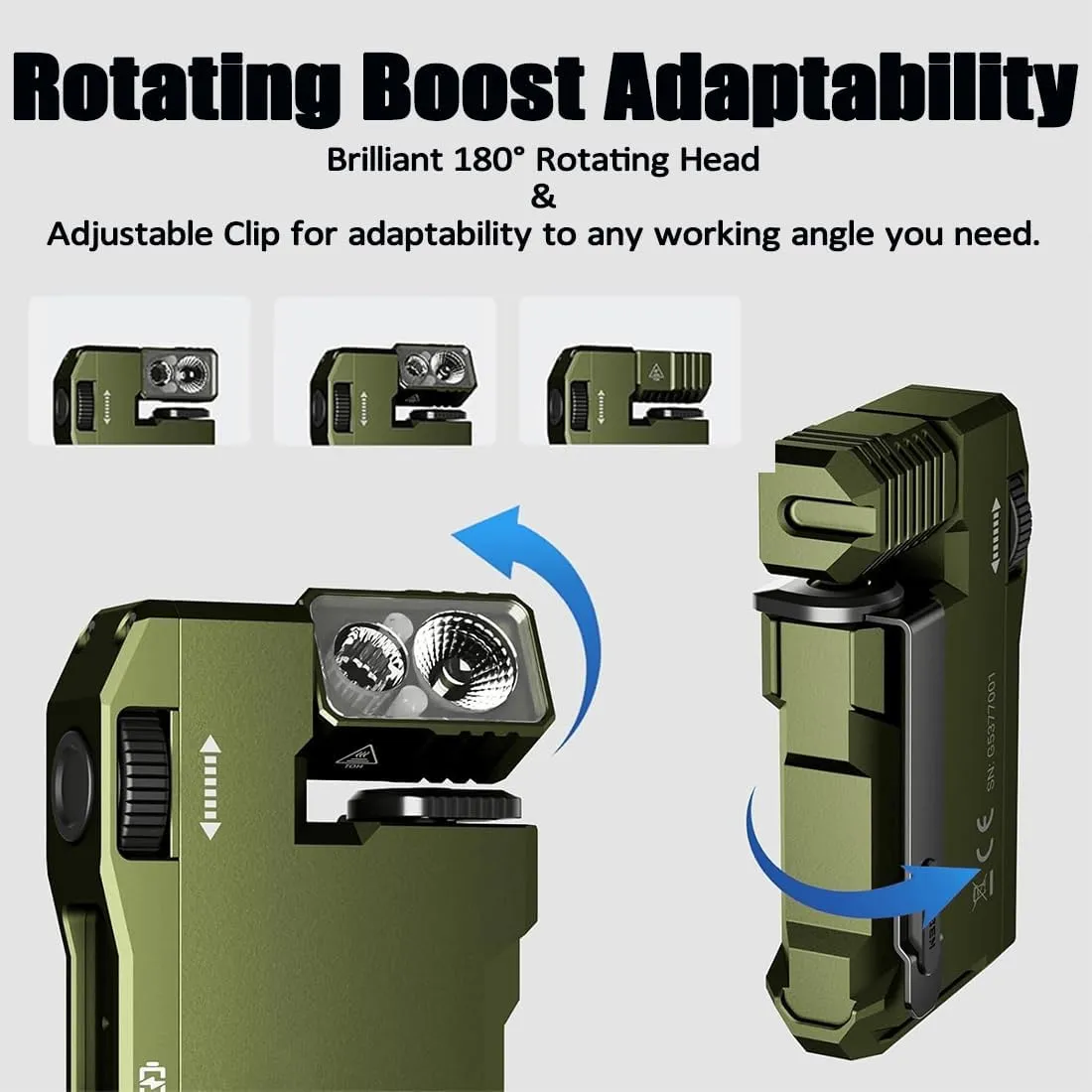 Priormer Flashlight, G5 EDC Light 400 Lumens, Compact Rechargeable Flashlight with 180° Rotatable Head, Multi-Mode LED, Ultra-Bright Keychain Torch for Camping, Hiking, Emergency (Black)