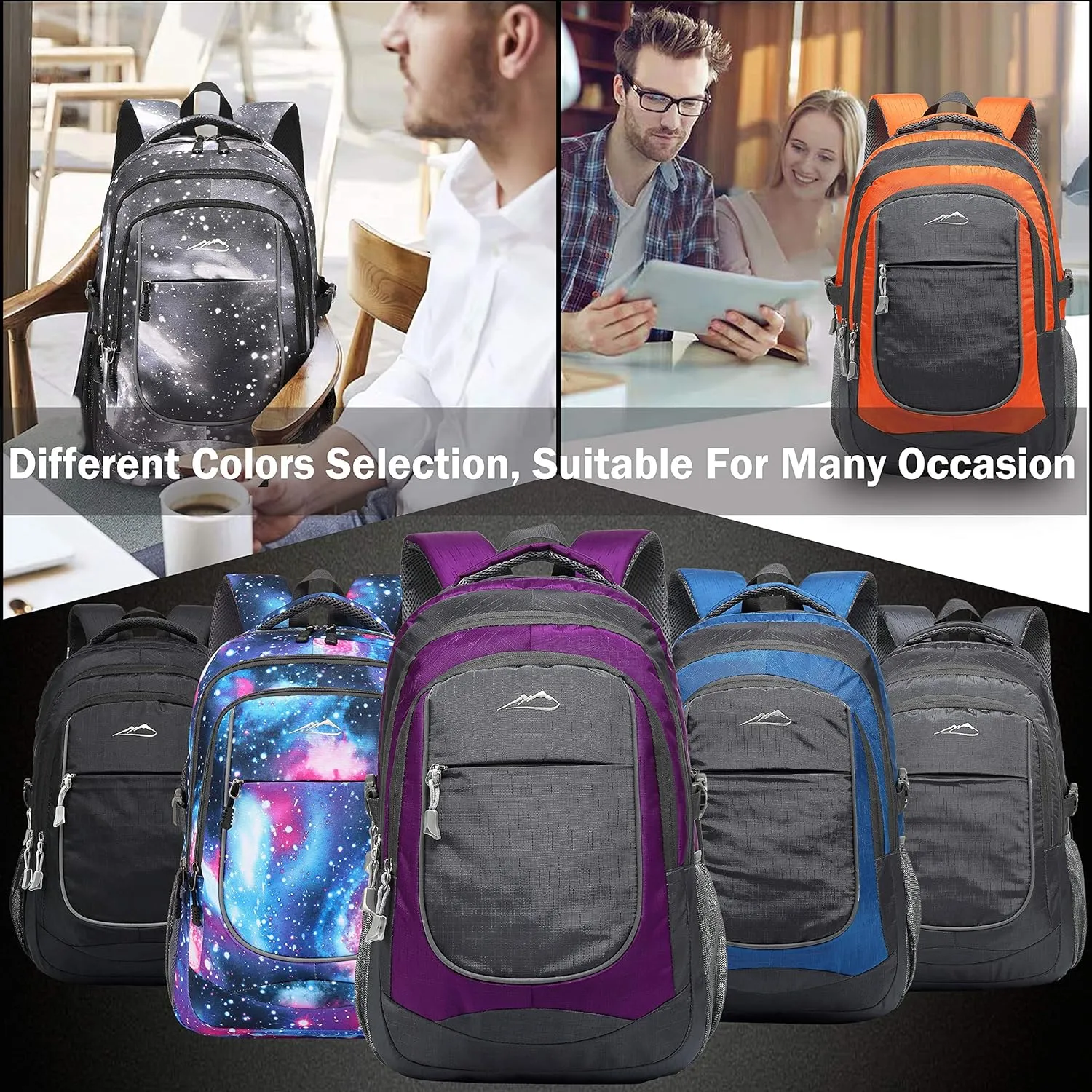ProEtrade Backpack Bookbag for College Sturdy Travel Business Hiking Fit Laptop Up to 15.6 Inch Multi Compartment Gifts for Men Women Night Light Reflective (Purple A)