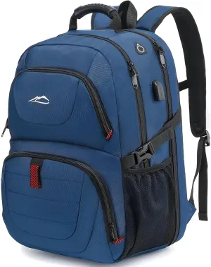 ProEtrade Travel Backpack, Extra Large Laptop Backpack School Business Anti Theft TSA Approved College Work Computer Bag Fits 17 Inch Laptop with USB Charging Port Bookbag for Women Men(Blue)
