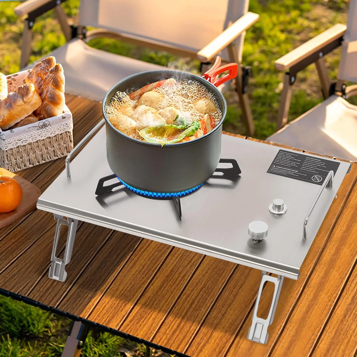 Propane or Butane Single-Burner Gas Stove, 13,648 BTU Portable Gas Stove, Electronic Ignition Outdoor Camping Cooking Stove with Folding Legs & Carrying Case (Silver)