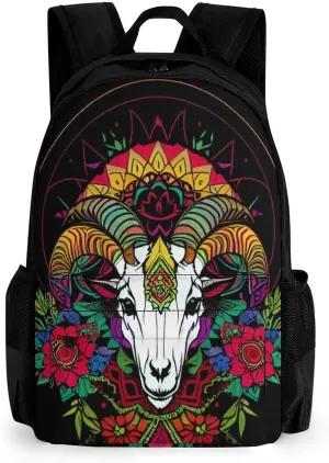Psychedelic Goat Skull Art Rucksacks Polyester Anti-Theft Multipurpose Carry On Bag Large Capacity Gym Outdoor Hiking Backpack With Smooth Zippers
