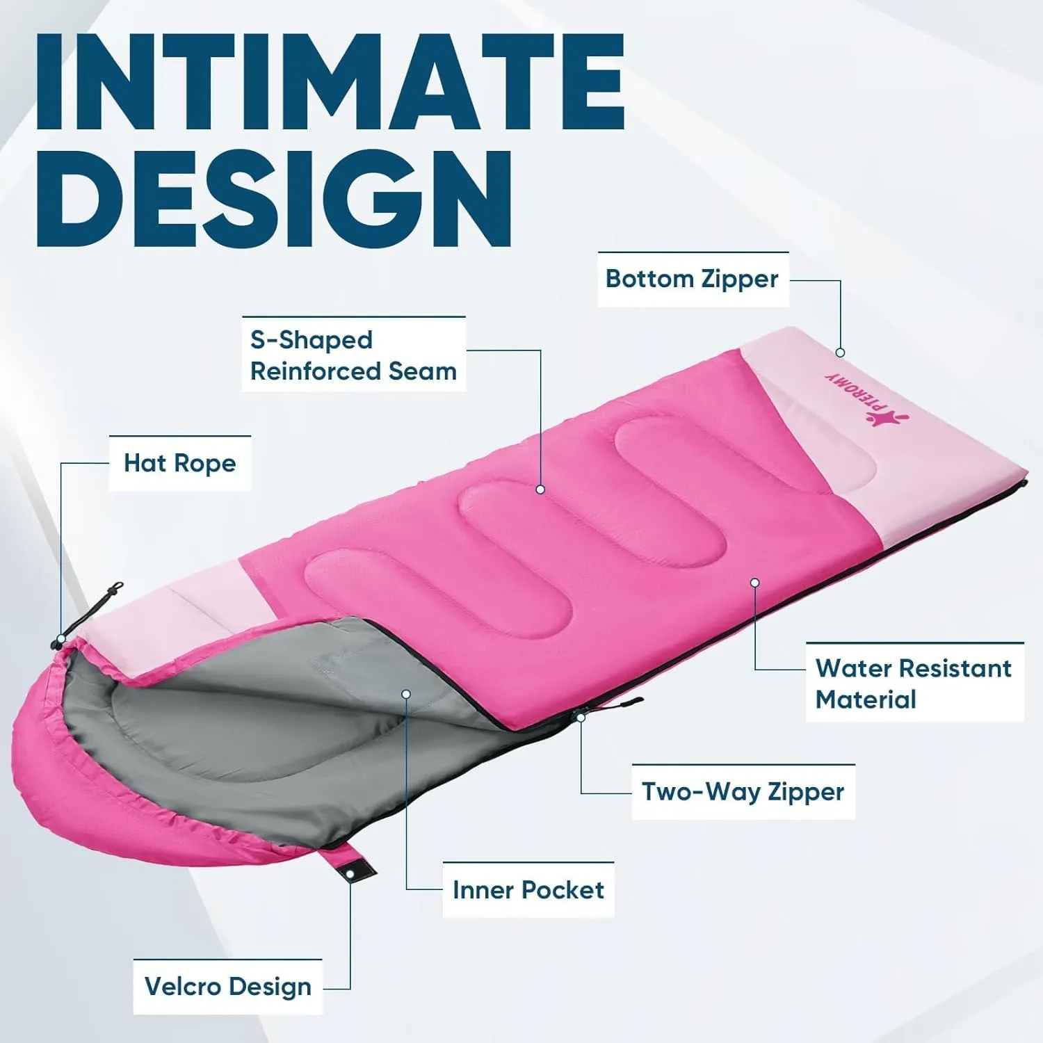 PTEROMY Sleeping Bags for Adults, Lightweight Water Resistant Backpacking Camping Sleeping Bag for Warm Cold Weather, Camping Essentials for Hiking Outdoor Travel