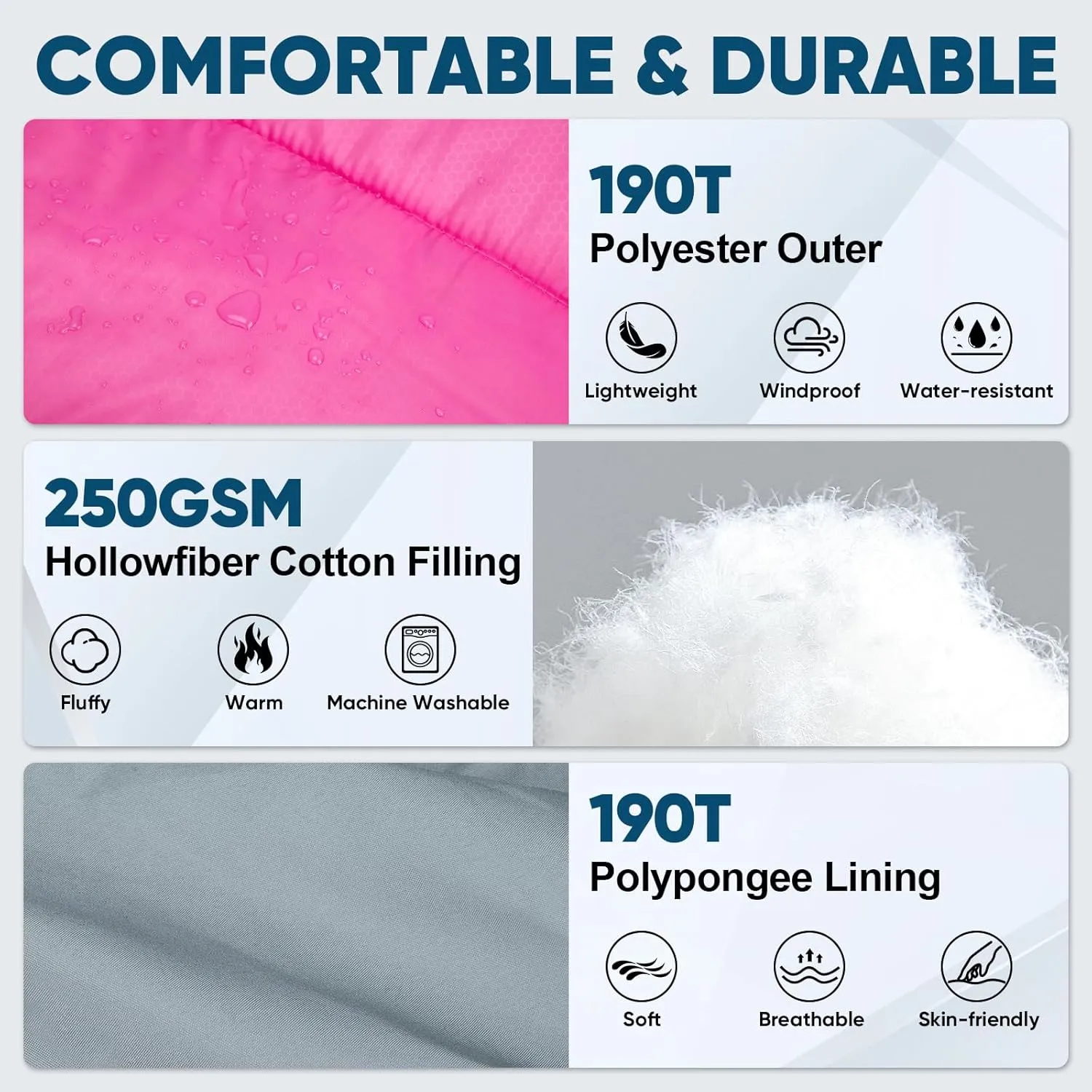 PTEROMY Sleeping Bags for Adults, Lightweight Water Resistant Backpacking Camping Sleeping Bag for Warm Cold Weather, Camping Essentials for Hiking Outdoor Travel
