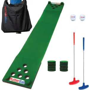 PutterBall Original Golf Pong Game Set – 12 ft Putting Green Mat with 2 Putters, 2 Balls, Hole Covers & Carry Bag – Backyard Game for Adults, Office Fun, Indoor Putting, Travel & Party Activities