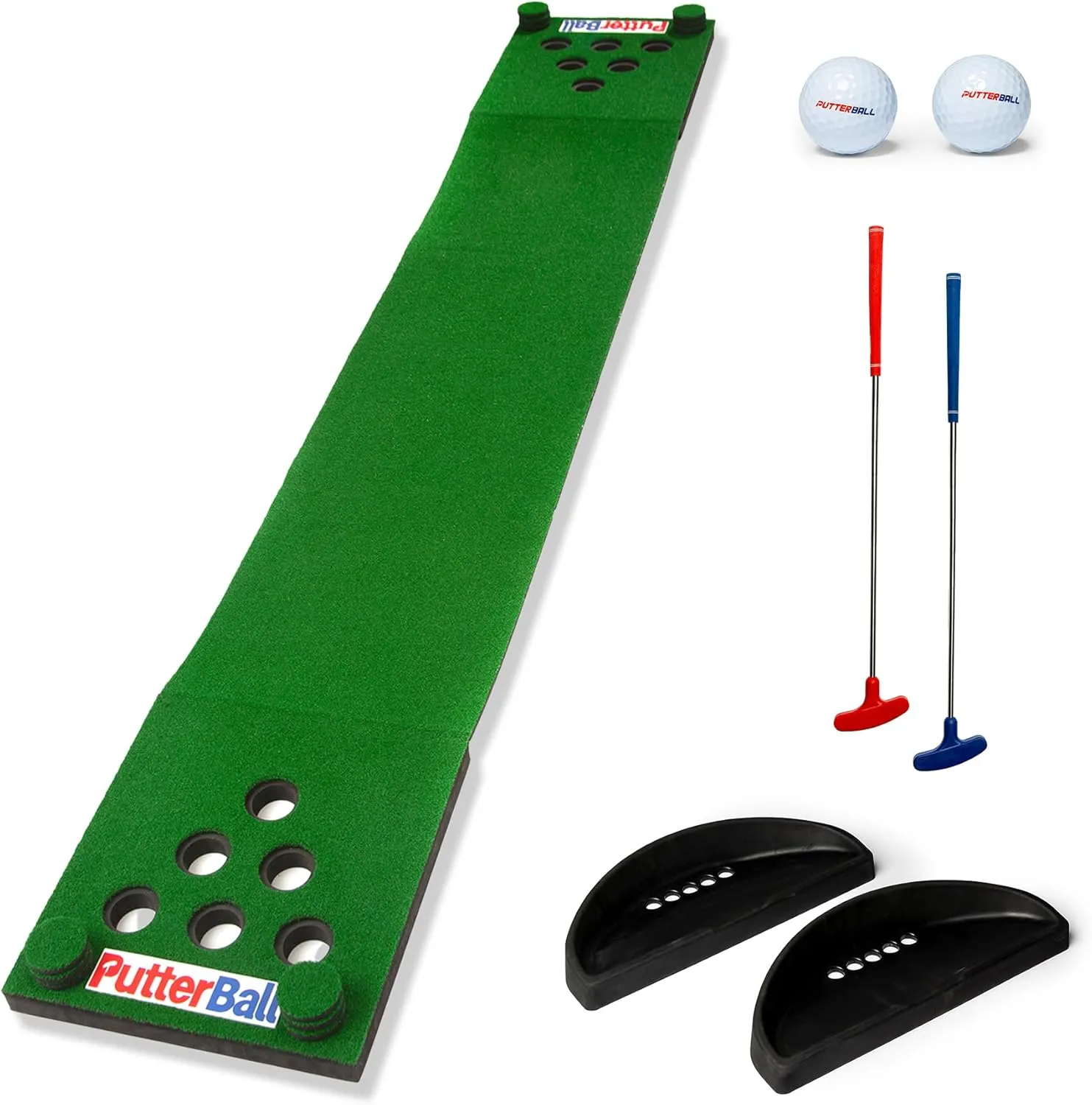 PutterBall Original Golf Pong Game Set – Backyard 12 ft Putting Green Golf Mat with 2 Putters, 2 Balls & Hole Covers – Ultimate Party Game for Home, Office, Beach