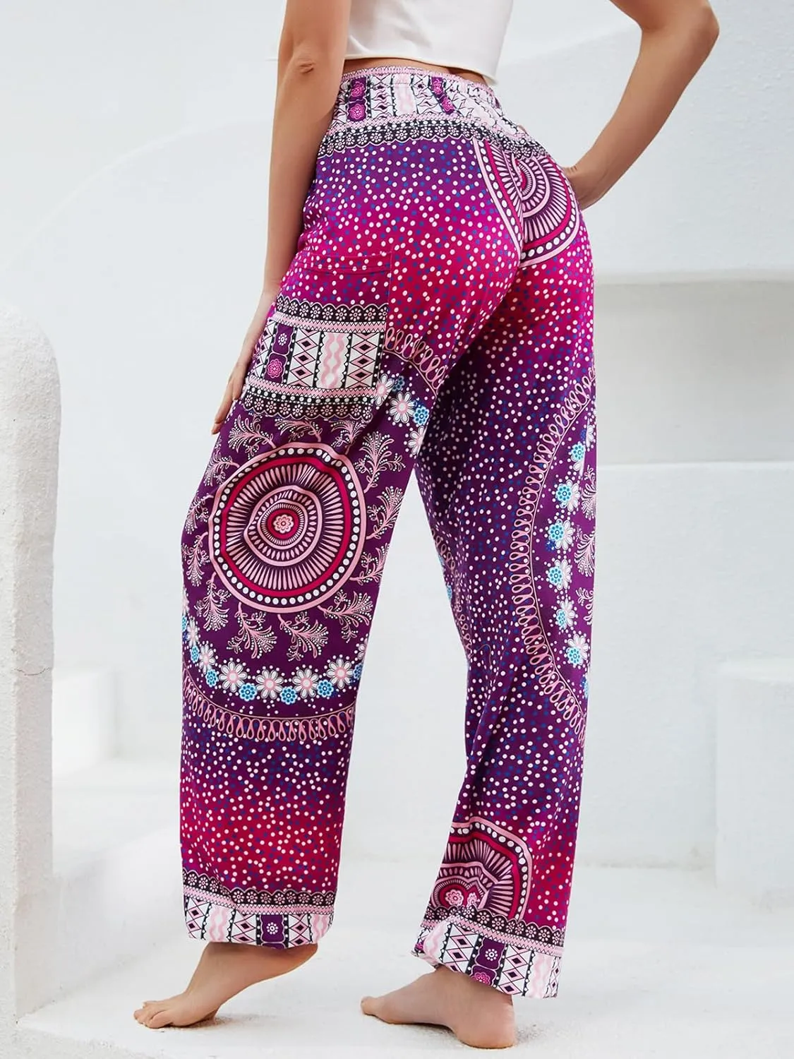 QIANXIZHAN Women's Harem Pants, Hippie Palazzo Pants Boho Joggers Yoga Clothes with Pockets