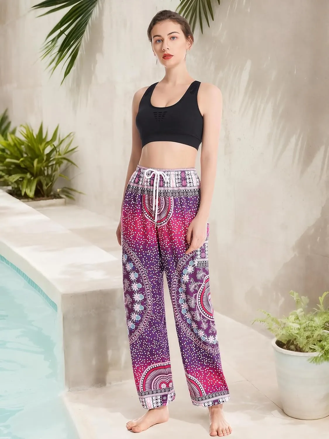 QIANXIZHAN Women's Harem Pants, Hippie Palazzo Pants Boho Joggers Yoga Clothes with Pockets