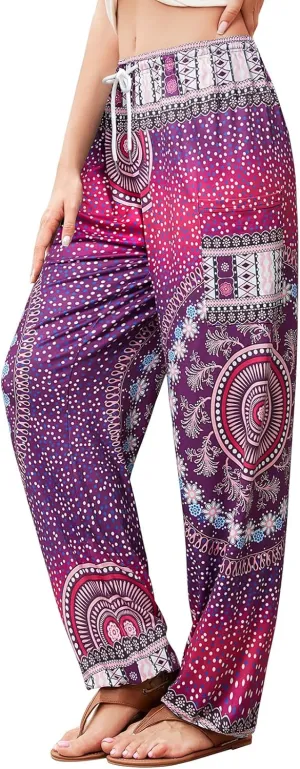 QIANXIZHAN Women's Harem Pants, Hippie Palazzo Pants Boho Joggers Yoga Clothes with Pockets