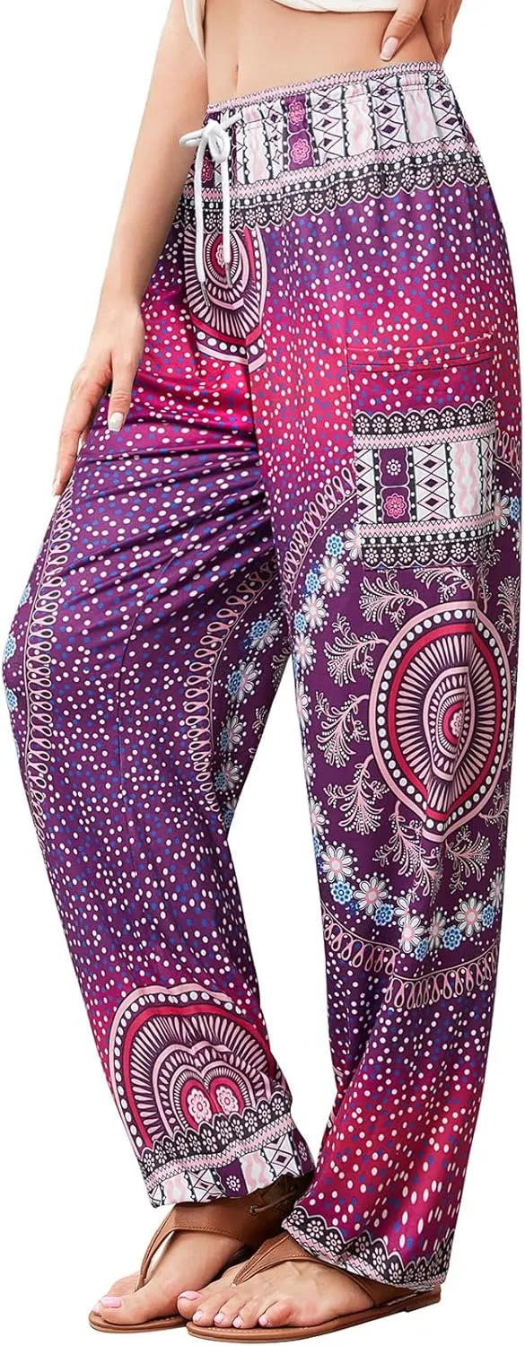 QIANXIZHAN Women's Harem Pants, Hippie Palazzo Pants Boho Joggers Yoga Clothes with Pockets