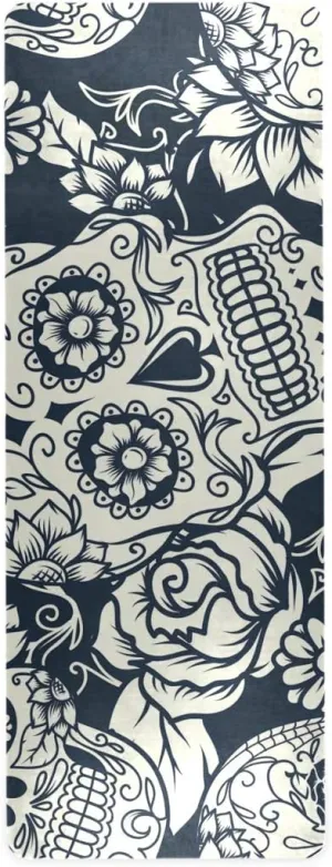Qilmy Sugar Skull Yoga Mat Non-Slip Foldable Sweat Absorbent Travel Yoga Mat with Carrying Bag for Yoga, Pilates, Exercise, Workout, Bikram and Hot Yoga 71 x 26 Inch