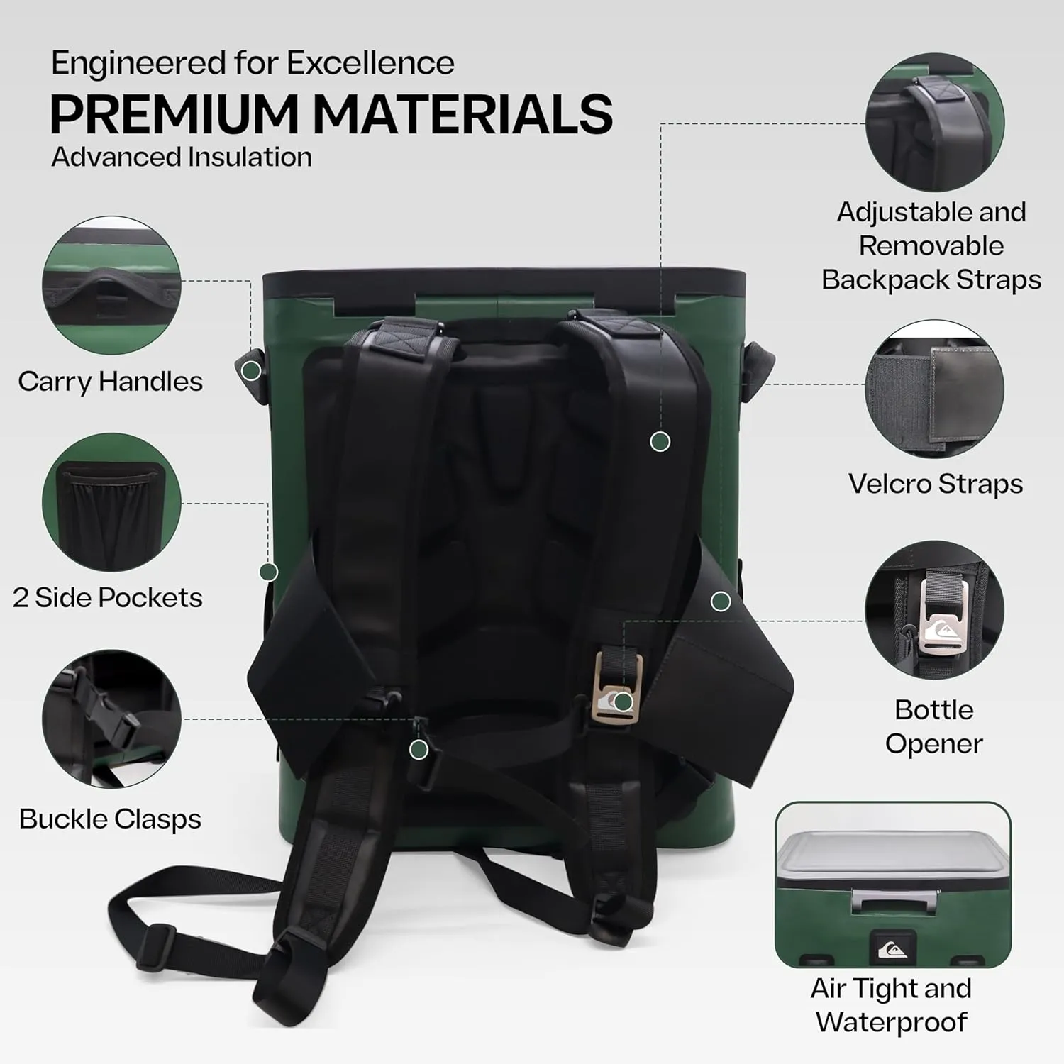 Quiksilver Zipperless Backpack Cooler 30L, Holds 36 Cans, 48 Hour Insulation, Leakproof & Waterproof Design, Heavy Duty TPU, IPX7, Padded Straps, Kangaroo Pockets, Bottle Opener
