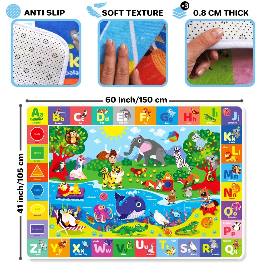 QUOKKA Baby Floor Play Mat – Super Soft Plush Surface ABC Rug for Toddlers & Infants – Extra Thick (0.8cm) Non-Slip Padded Nursery Mat for Crawling & Fun – Foldable Gift Rug