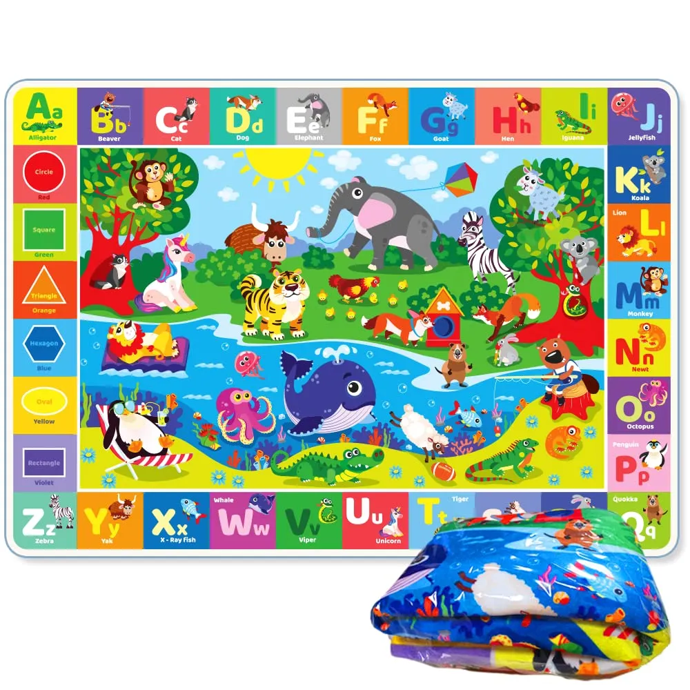 QUOKKA Baby Floor Play Mat – Super Soft Plush Surface ABC Rug for Toddlers & Infants – Extra Thick (0.8cm) Non-Slip Padded Nursery Mat for Crawling & Fun – Foldable Gift Rug