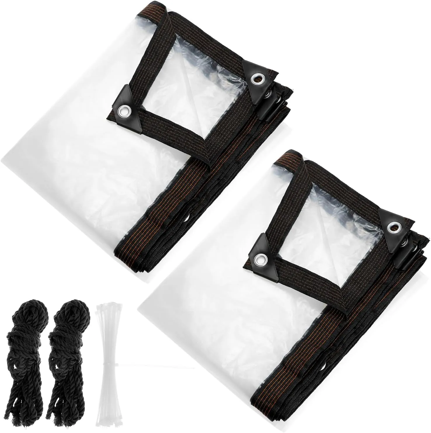 QWORK Heavy Duty 8x10ft Clear Tarps, 2Pcs, Waterproof, PE Material with Rust-Resistant Grommets