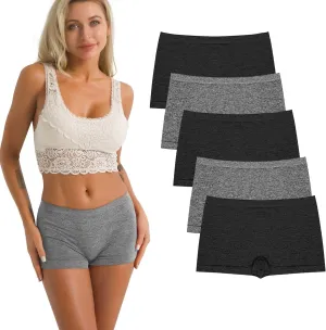 R RUXIA Women's Boyshort Panties Seamless Nylon Underwear Stretch Boxer Briefs 5 Pack