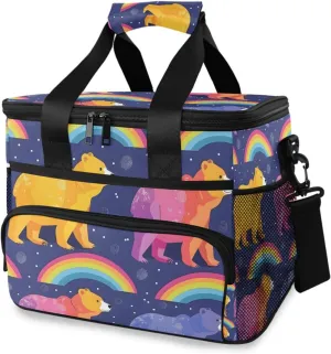 Rainbow Animals Bear Cooler Bag Insulated Cooler Soft Sided Cooler 24 Can Portable Picnic Bag Large Leakproof Lunch Bag Box for Beach Grocery Camping Travel Car Men Women