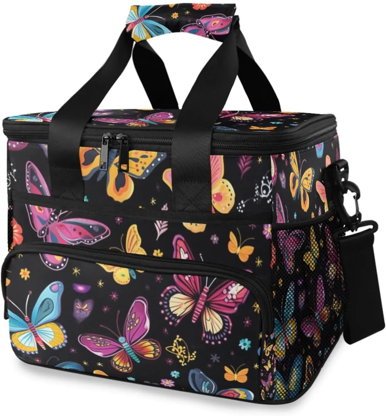 Rainbow Butterfly Tropical Butterflies Blue Cooler Bag Insulated Cooler Soft Sided Cooler 24 Can Portable Picnic Bag Large Leakproof Lunch Bag Box for Beach Grocery Camping Travel Car Men Women