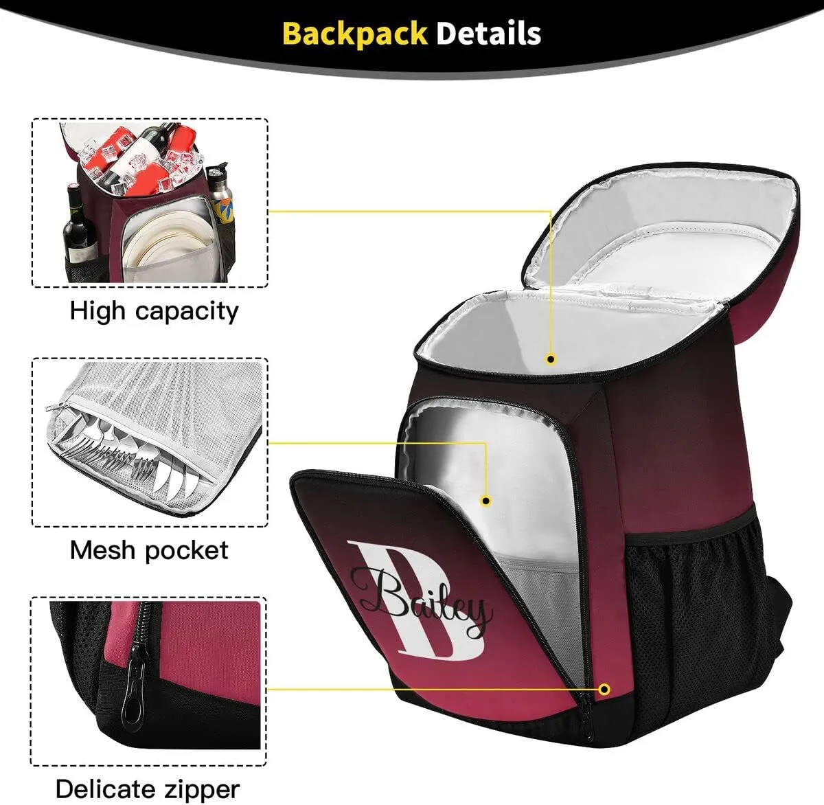 Rainbow Gradient Custom Cooler Backpack Leakproof Backpack Cooler Personalized Insulated Lunch Cooler Bag 30 Cans Camping Coolers for Men Women