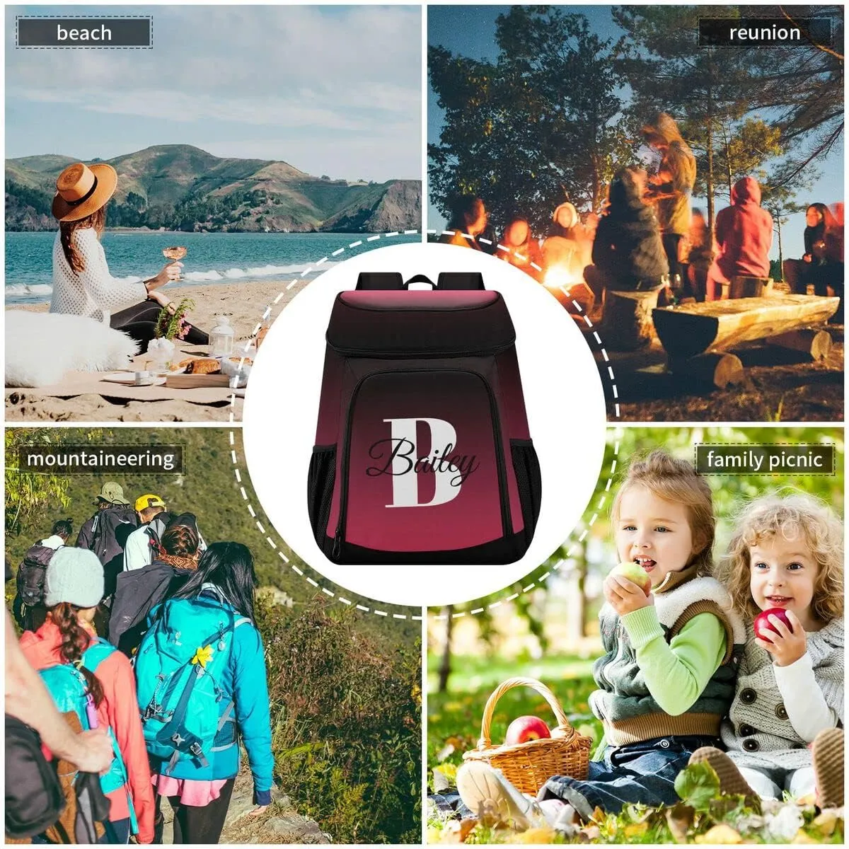 Rainbow Gradient Custom Cooler Backpack Leakproof Backpack Cooler Personalized Insulated Lunch Cooler Bag 30 Cans Camping Coolers for Men Women