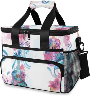 Rainbow Guitar White Cooler Bag Insulated Cooler Soft Sided Cooler 24 Can Portable Picnic Bag Large Leakproof Lunch Bag Box for Beach Grocery Camping Travel Car Men Women