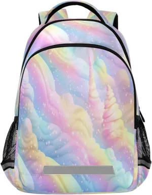 Rainbow Ice Cream Swirl Design Waterproof Backpack - Casual Outdoor Sports Daypack with Ergonomic Shoulder Straps#837