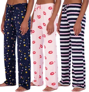 Real Essentials 3 Pack: Women’s Ultra-Soft Comfy Pajama Lounge Pants Sleepwear (Available in Plus Size)