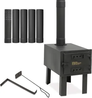 Red Mountain Valley Outdoor Portable Tent Wood Burning Stove with 5-Section Chimney and 2 Dual Rakes, Hot tiny rv cast iron tent stove for hunting,camping