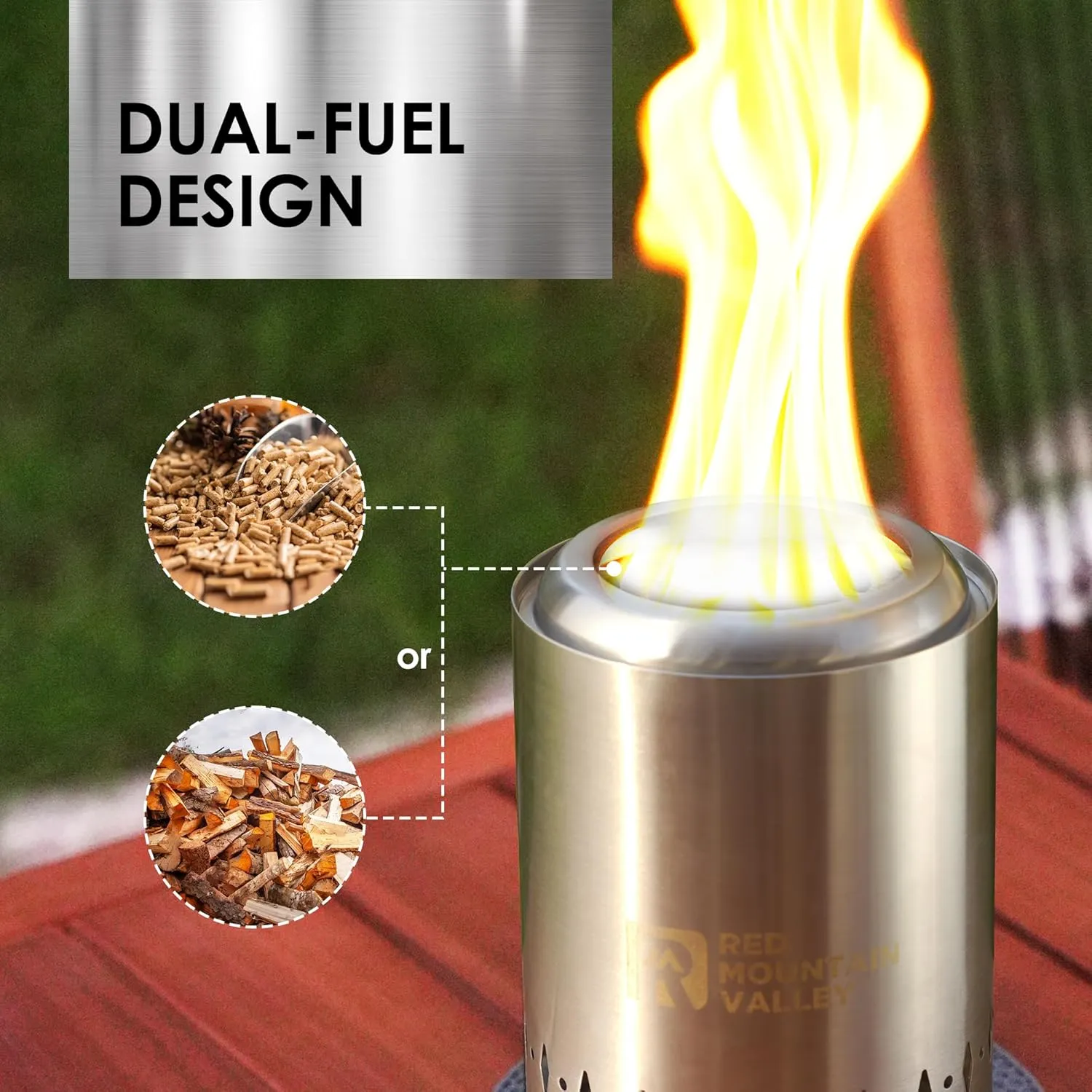 Red Mountain Valley Smokeless Tabletop Fire Pit, Portable Mini Low Smoke Camping Stove with Travel Bag and Fireproof Mat, Stainless Steel Silver, for Outdoor Enthusiasts