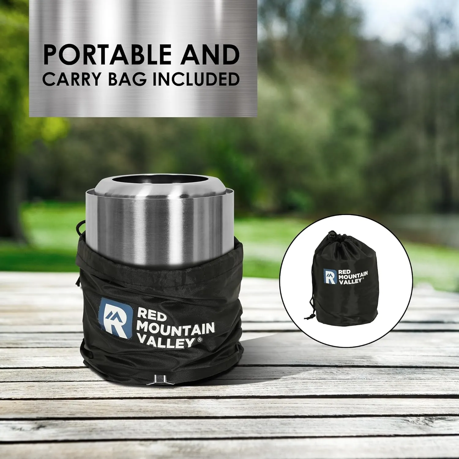 Red Mountain Valley Smokeless Tabletop Fire Pit, Portable Mini Low Smoke Camping Stove with Travel Bag and Fireproof Mat, Stainless Steel Silver, for Outdoor Enthusiasts