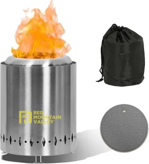 Red Mountain Valley Smokeless Tabletop Fire Pit, Portable Mini Low Smoke Camping Stove with Travel Bag and Fireproof Mat, Stainless Steel Silver, for Outdoor Enthusiasts