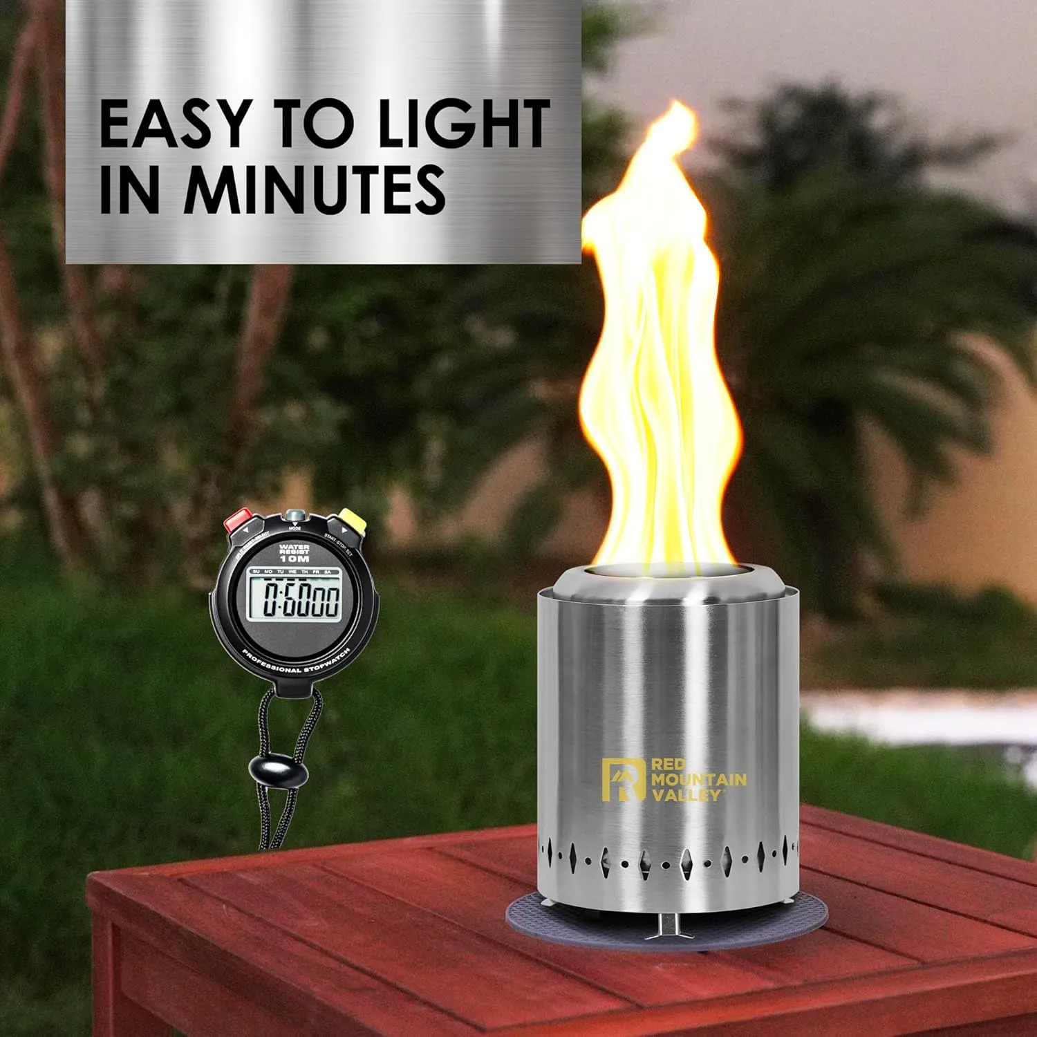 Red Mountain Valley Smokeless Tabletop Fire Pit, Portable Mini Low Smoke Camping Stove with Travel Bag and Fireproof Mat, Stainless Steel Silver, for Outdoor Enthusiasts