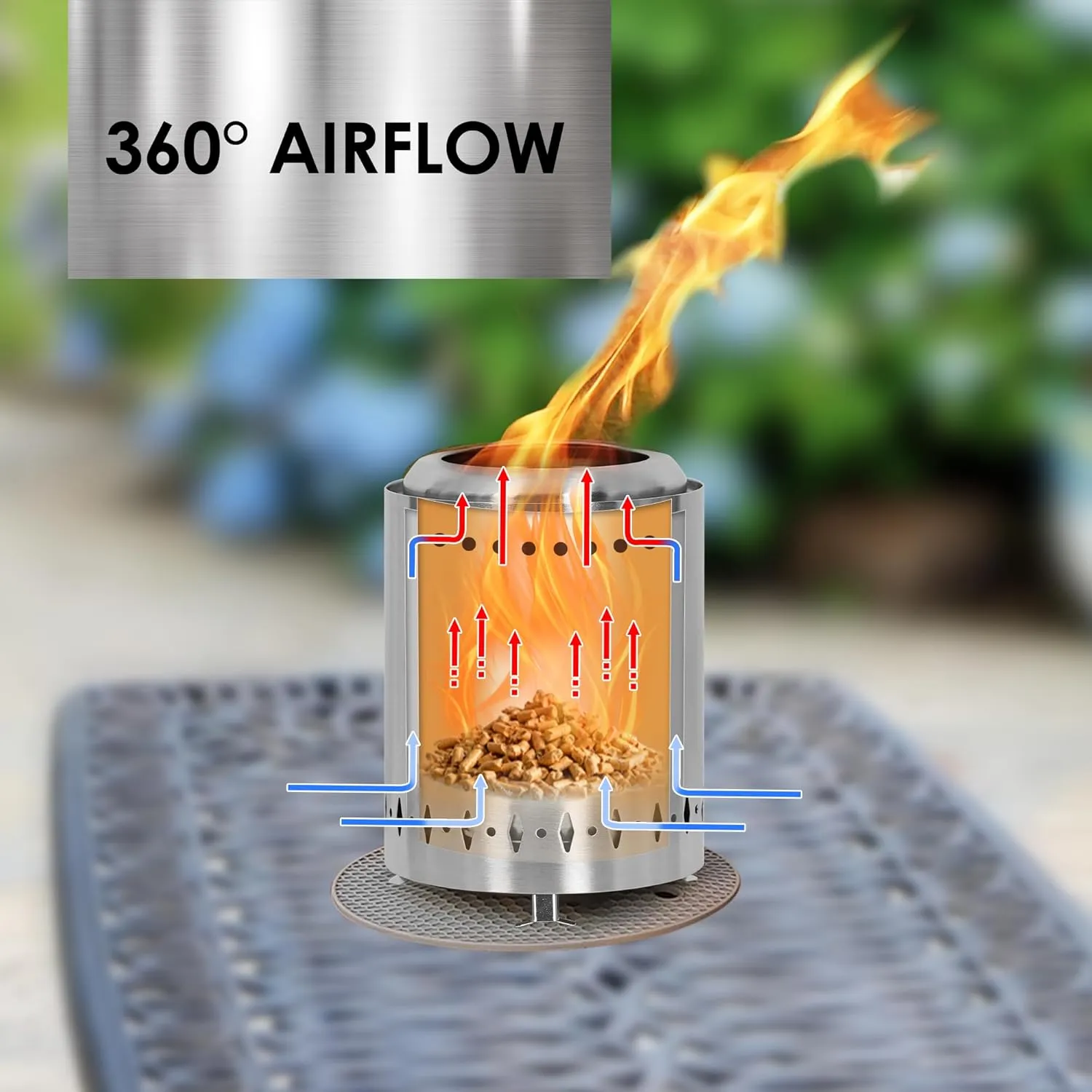 Red Mountain Valley Smokeless Tabletop Fire Pit, Portable Mini Low Smoke Camping Stove with Travel Bag and Fireproof Mat, Stainless Steel Silver, for Outdoor Enthusiasts