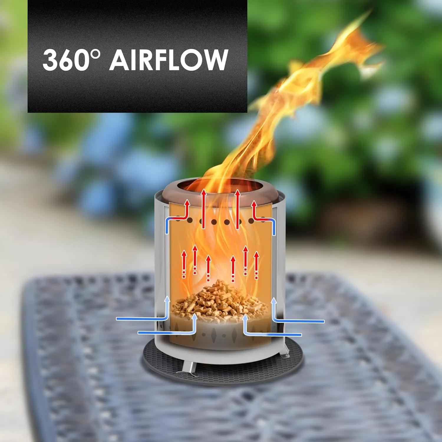 Red Mountain Valley Smokeless Tabletop Fire Pit with Mat, Portable Mini Low Smoke Camping Stove, with Travel Bag and Fireproof Mat, Stainless Steel Grey, for Outdoor Enthusiasts