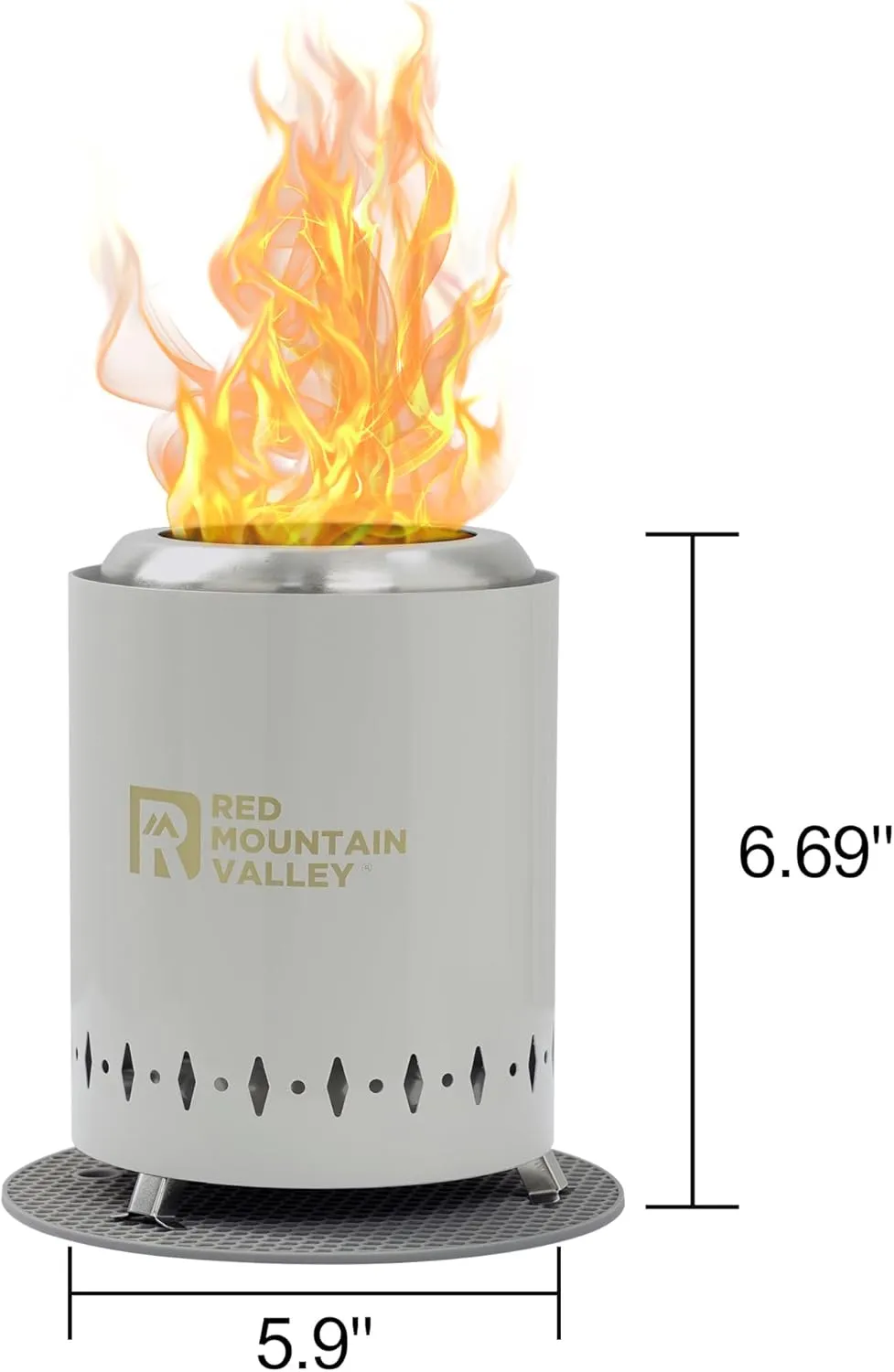 Red Mountain Valley Smokeless Tabletop Fire Pit with Mat, Portable Mini Low Smoke Camping Stove, with Travel Bag and Fireproof Mat, Stainless Steel Grey, for Outdoor Enthusiasts