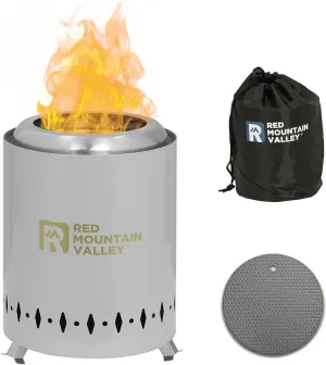 Red Mountain Valley Smokeless Tabletop Fire Pit with Mat, Portable Mini Low Smoke Camping Stove, with Travel Bag and Fireproof Mat, Stainless Steel Grey, for Outdoor Enthusiasts