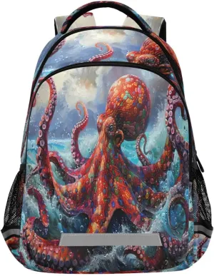 Red Octopus Design Waterproof Backpack - Casual Outdoor Sports Daypack with Ergonomic Shoulder Straps#893