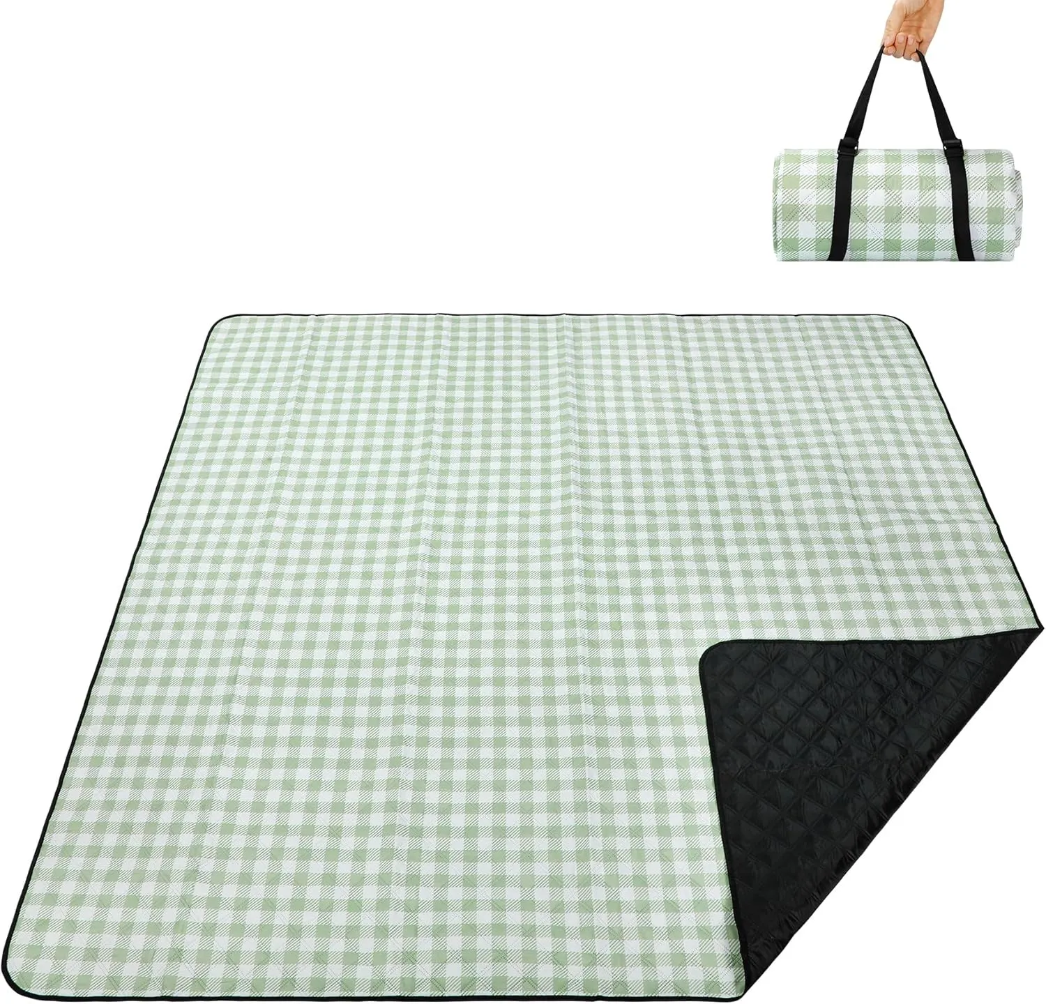 REDCAMP Extra Large Picnic Blanket Waterproof Sandproof, Durable Oxford Foldable Picnic Mat Outdoor Blanket for Lawn Park Beach Travel, Portable with Tote Bag, Blue Green Yellow