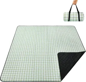 REDCAMP Extra Large Picnic Blanket Waterproof Sandproof, Durable Oxford Foldable Picnic Mat Outdoor Blanket for Lawn Park Beach Travel, Portable with Tote Bag, Blue Green Yellow