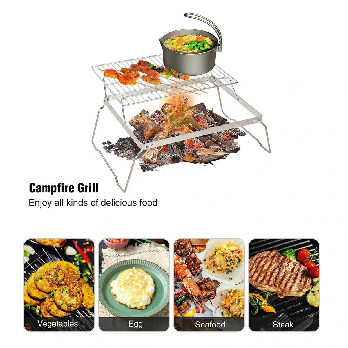 REDCAMP Folding Campfire Grill Grate With Translational Cooking Racks From Redcamp