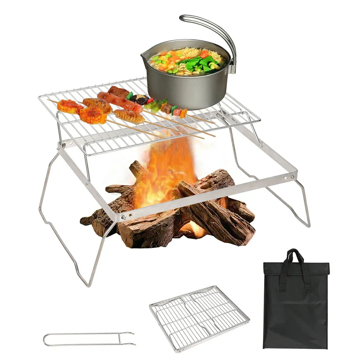REDCAMP Folding Campfire Grill Grate With Translational Cooking Racks From Redcamp
