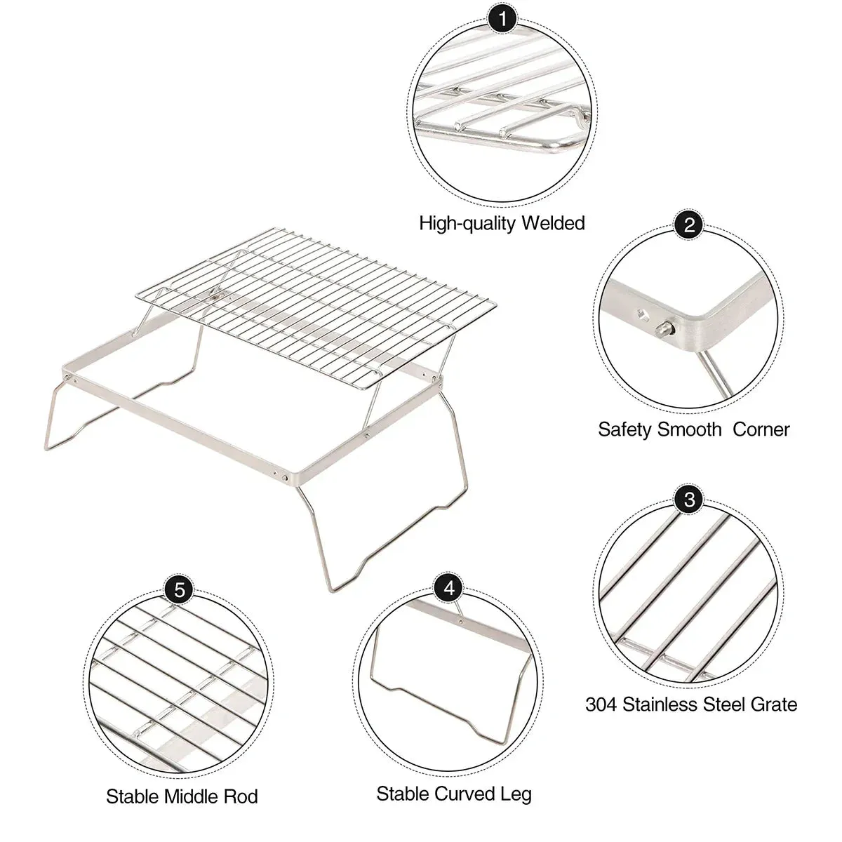 REDCAMP Folding Campfire Grill Grate With Translational Cooking Racks From Redcamp